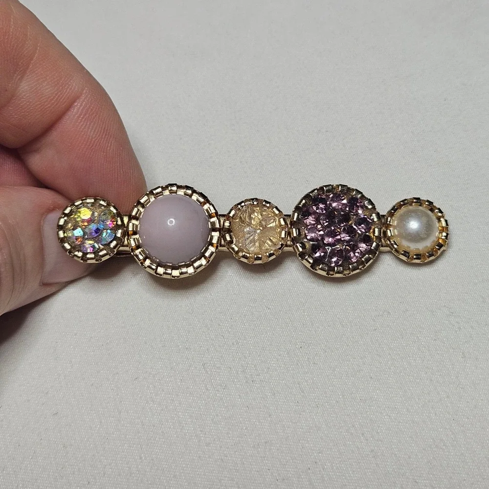 Rhinestone Pearl Alligator Hair Clip Women Gold Lavender Purple Sparkly